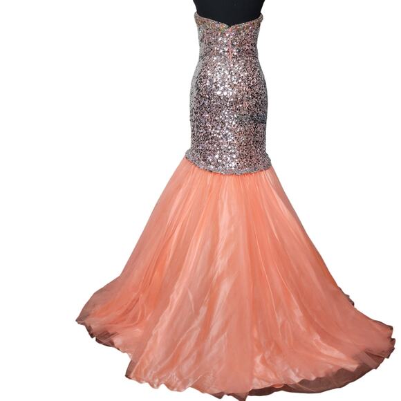 MacDuggal Mermaid Sweetheart Sequin Bead Peach Tulle Trumpet Dress Ball Gown✨️6 - Picture 15 of 16